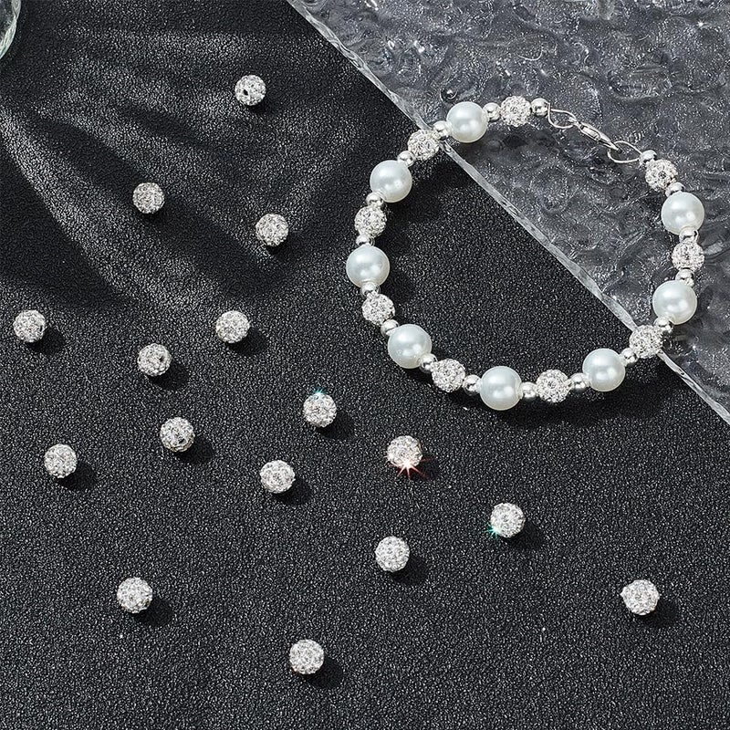 PH PandaHall 100pcs 10mm Rhinestones Beads Pave Disco Ball Beads Shiny Round Baseball Bead Craft Crystal Bead for Sparkle Friendship Bracelet Crystal Clay Necklace Earring Jewelry Making Christmas - Image 3